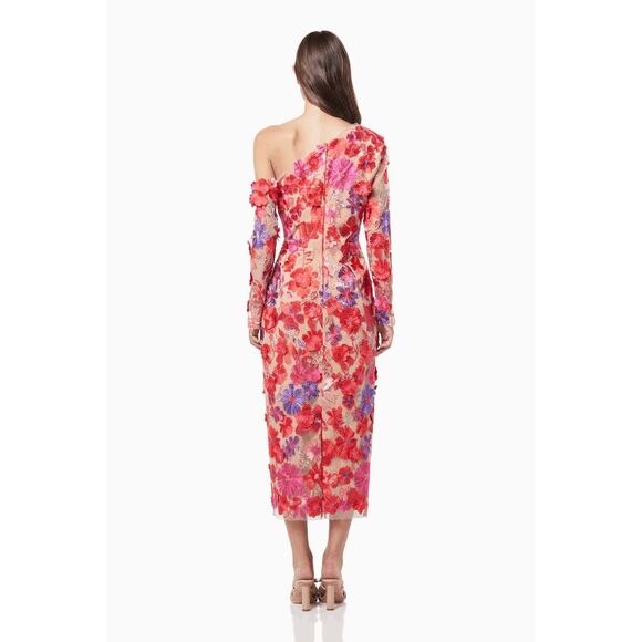 NWT Elliatt Merriment Electric Floral Appliqué Midi-Dress Red Beige Small $495 - Picture 3 of 10